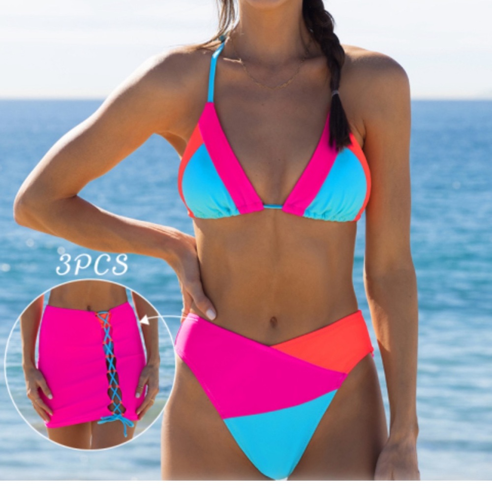 Xxl, color block swimsuit set.